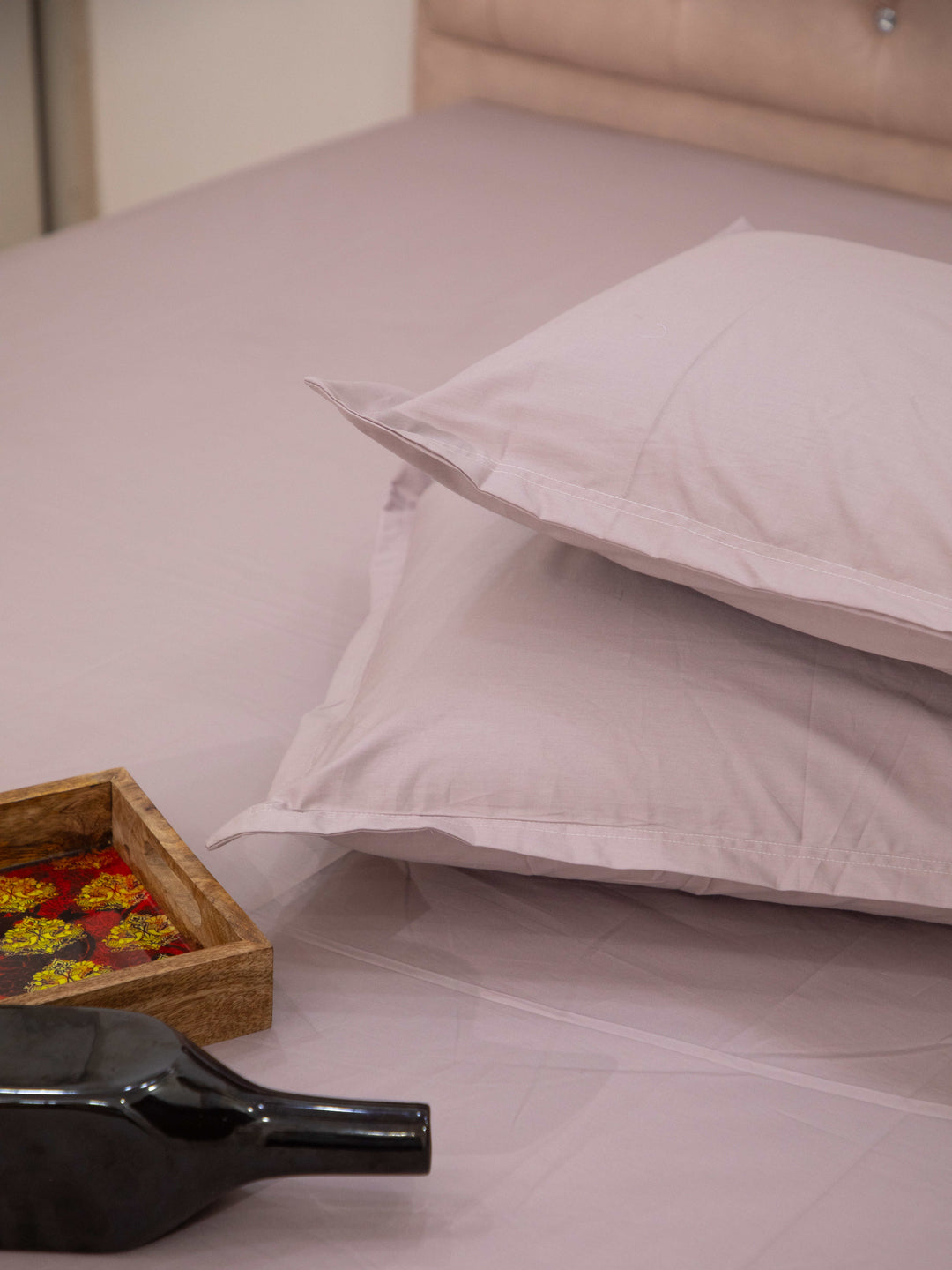 Tan Almod Solid 100% Cotton King Bedsheet With Pillow Covers