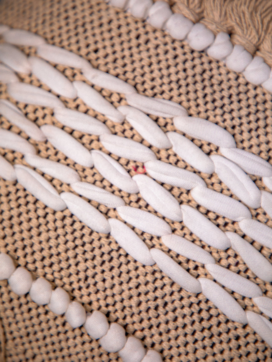 Beige And White Handloom Square Cushion Cover