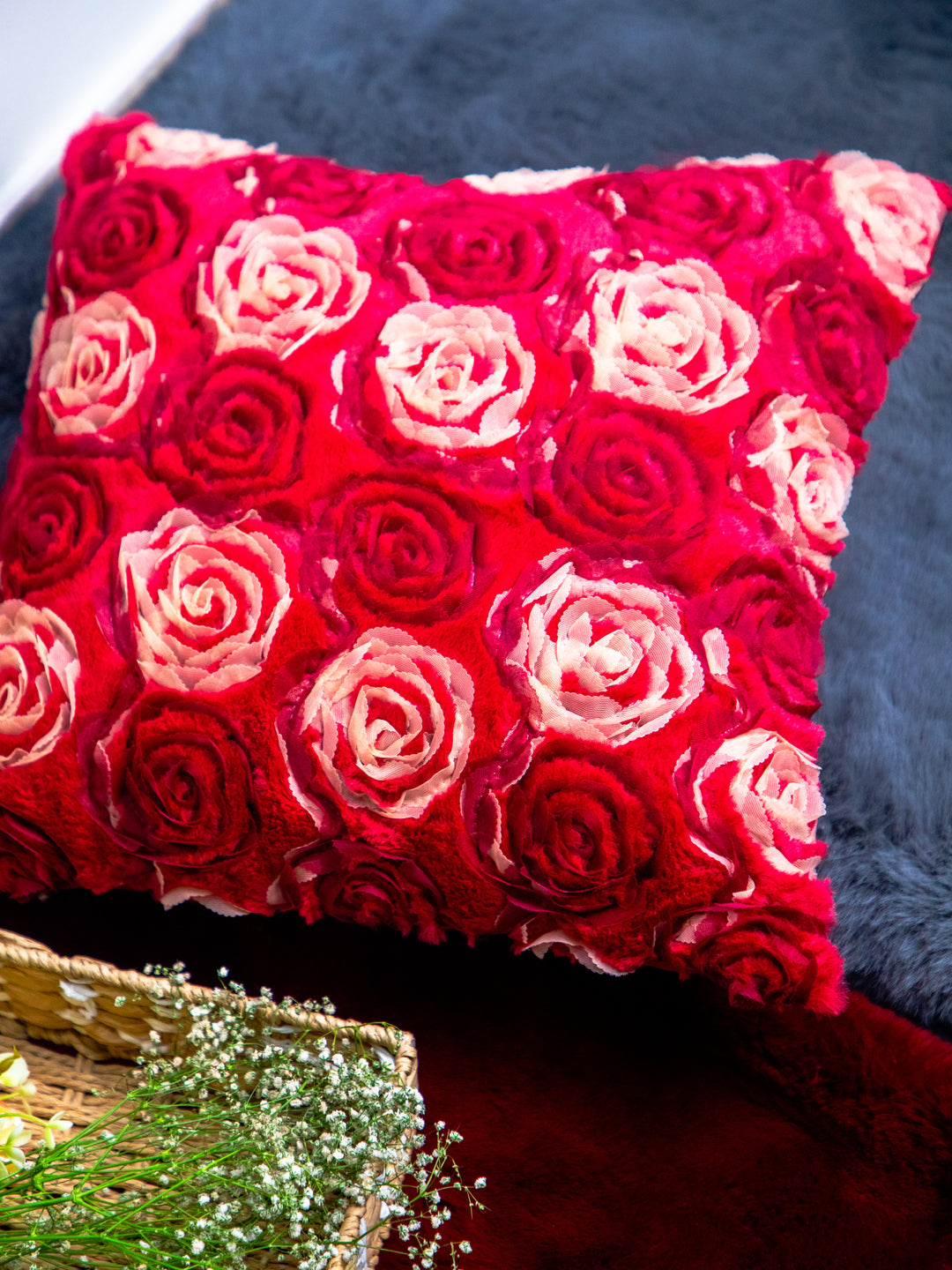 Red Patchwork Polyester Square Cushion Cover