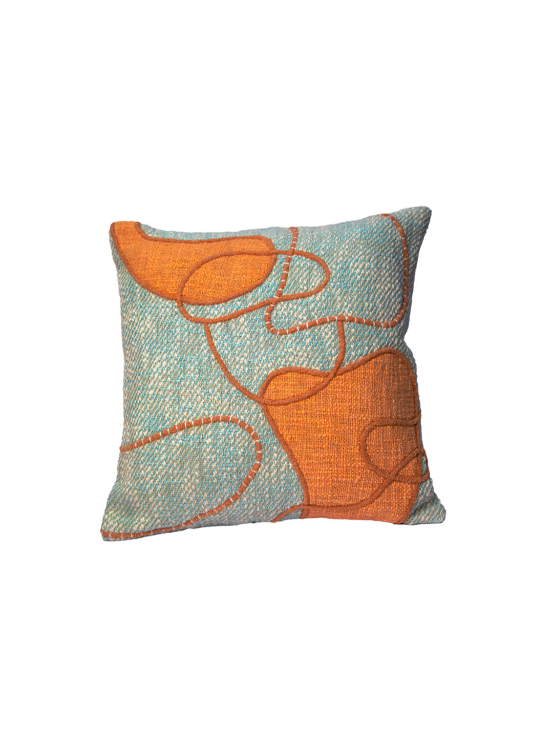 Sky Blue Jute Embroidery Square Cushion Cover