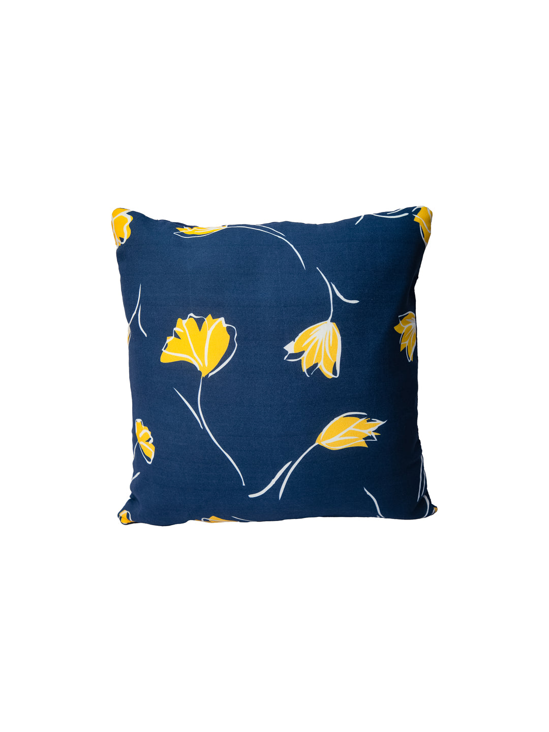 Navy Blue & Flower Cotton Square Cushion Cover Set Off 2 Blue