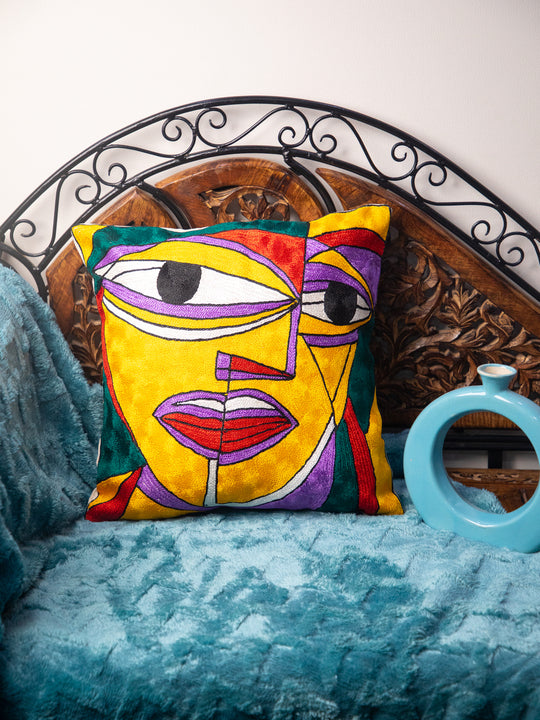 Kashmiri Hand Embroidered Multi Cotton Cushion Cover