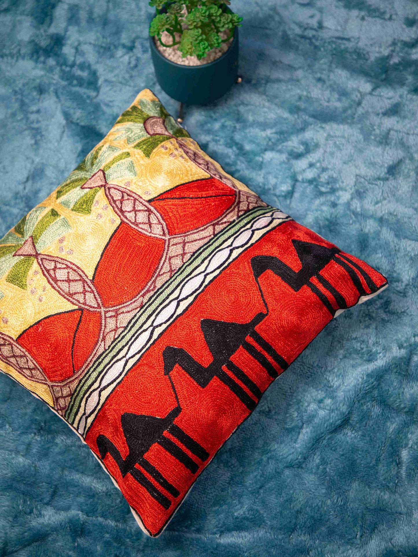 Kashmiri Hand Embroidered Multi Cotton Cushion Cover