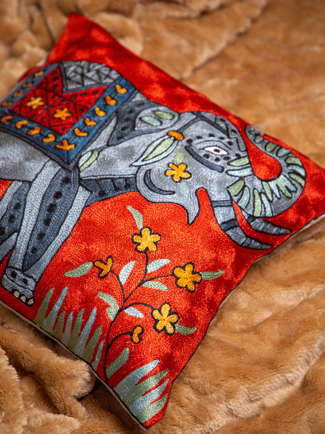 Kashmiri Hand Embroidered Multi Cotton Cushion Cover