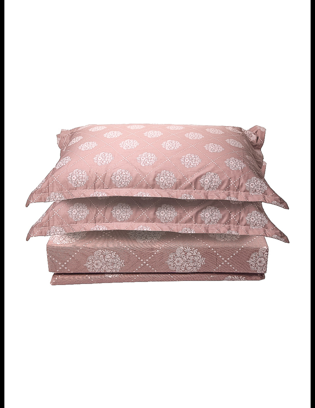Pastel Pink Motif Print 100% Cotton King Bedsheet With Pillow Covers