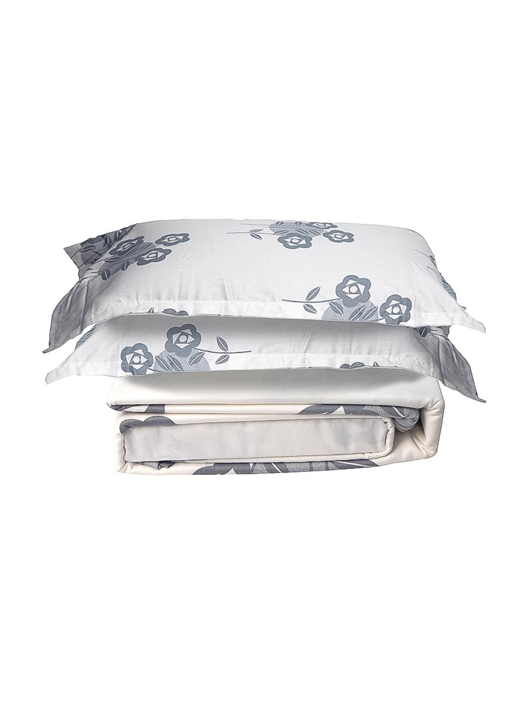 Gray Floral White Base 100% Cotton King Bedsheet With Pillow Covers