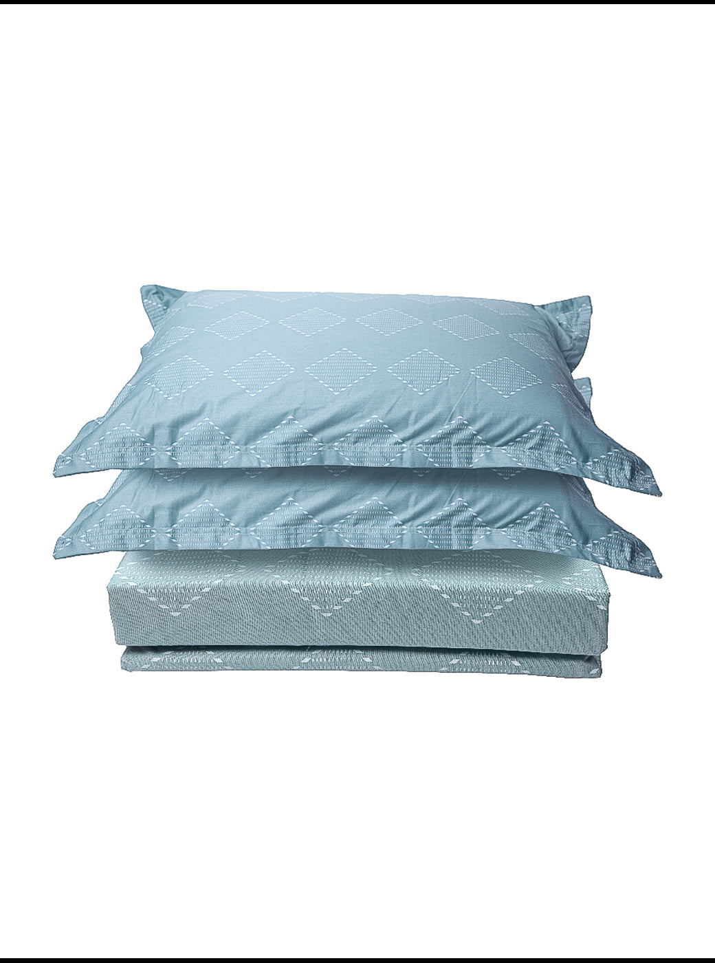 Pastel Turquoise White Square 100% Cotton King Bedsheet With Pillow Covers