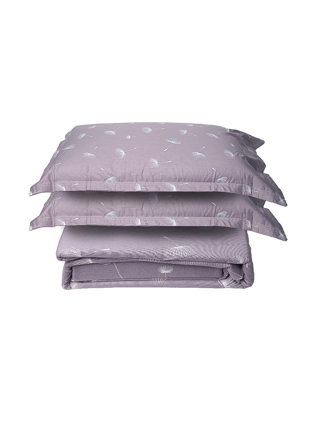 Purple Wish Leaf Print 100% Cotton King Bedsheet With Pillow Covers