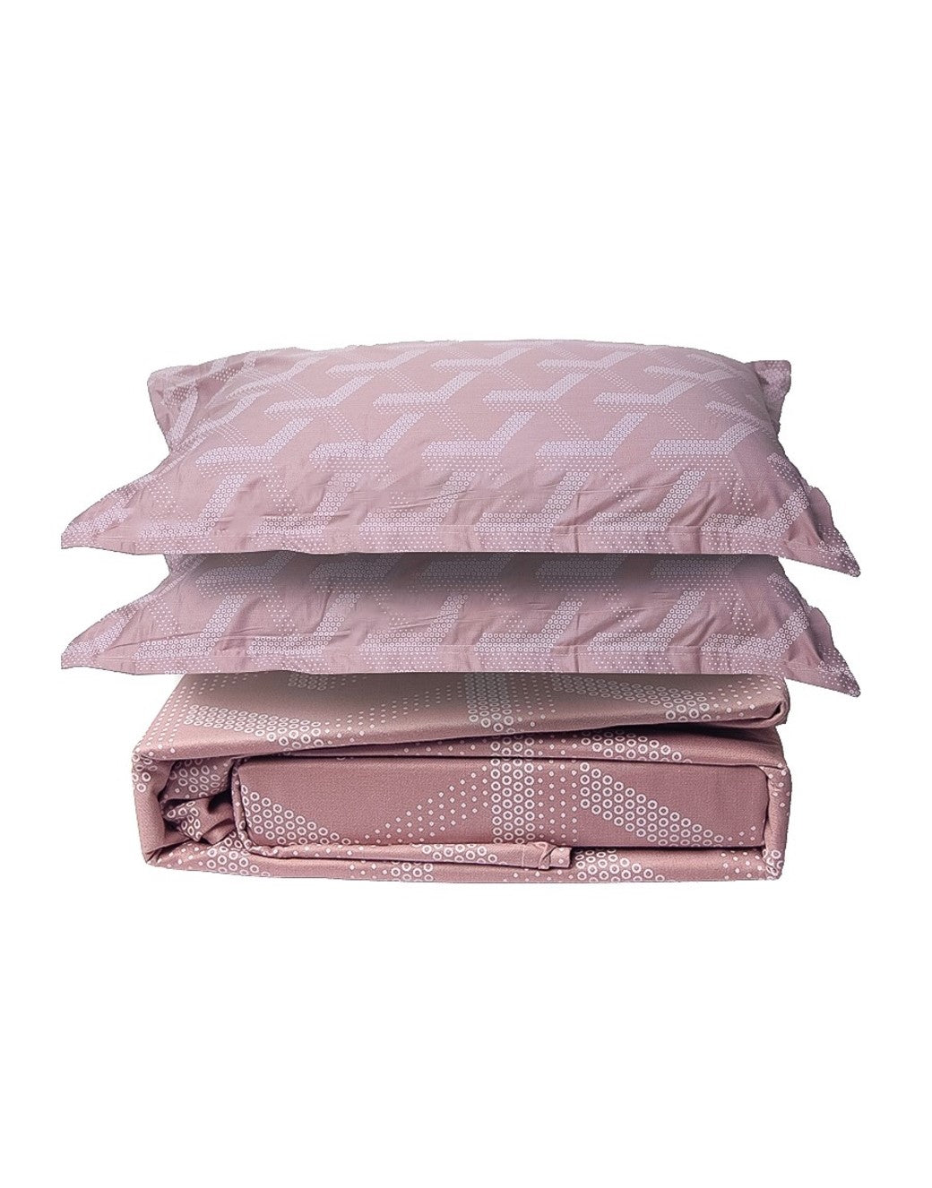 Rose Pink Geometrical 100% Cotton King Bedsheet With Pillow Covers