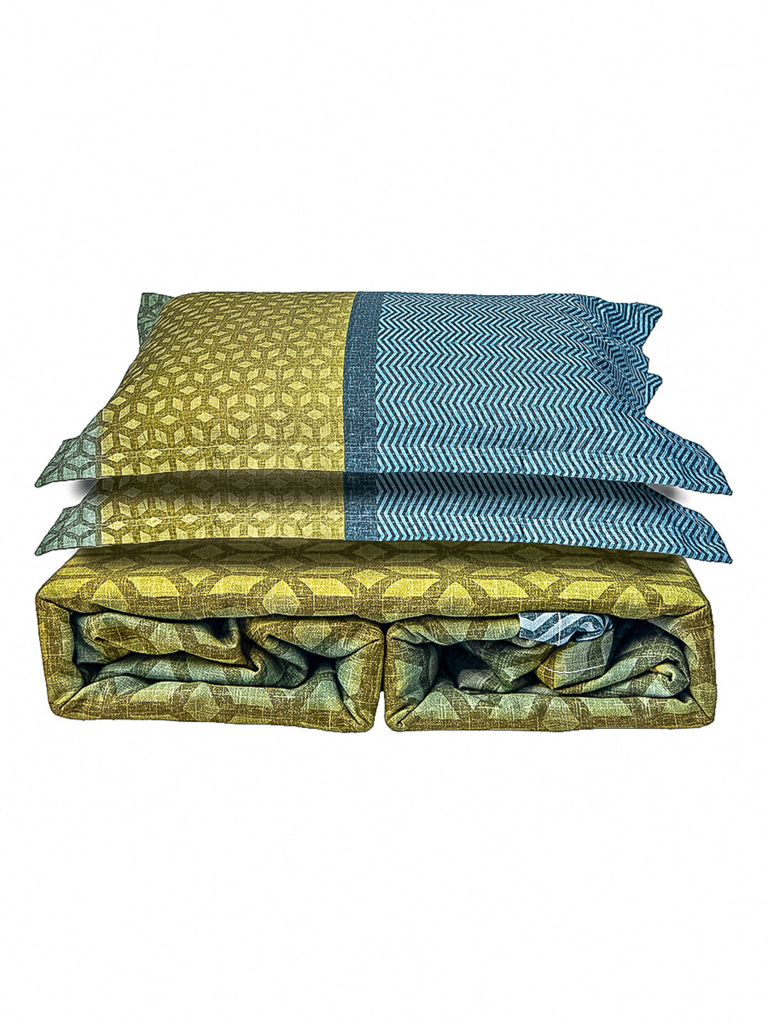 Turquoise Graphic 100% Cotton Bedsheet With Pillow Covers