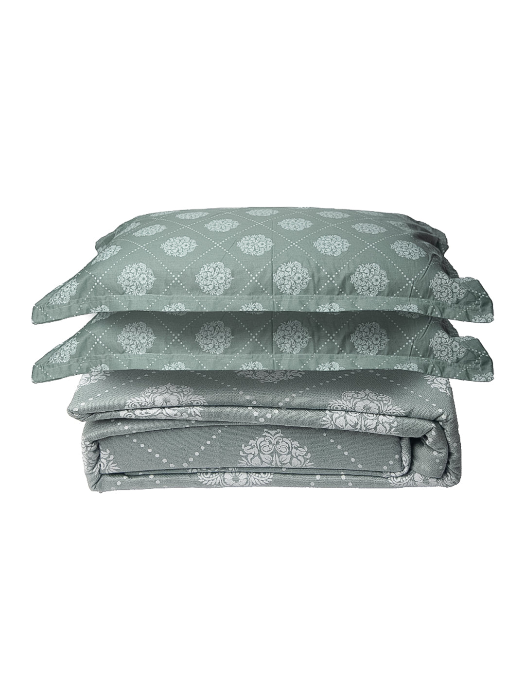Pastel Green Motif Print 100% Cotton King Bedsheet With Pillow Covers