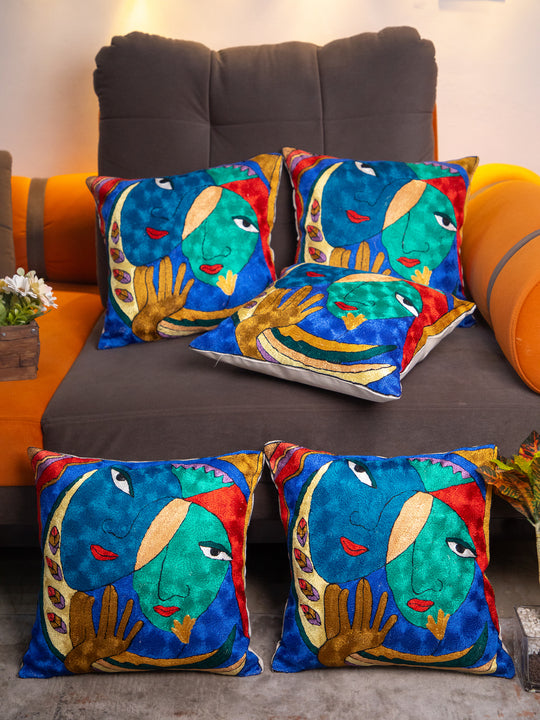 Kashmiri Hand Embroidered Multi Cotton Cushion Cover