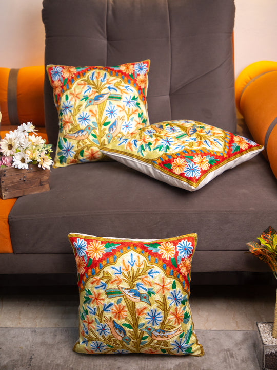 Kashmiri Hand Embroidered Multi Cotton Cushion Cover