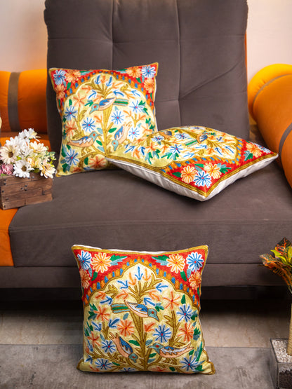 Kashmiri Hand Embroidered Multi Cotton Cushion Cover