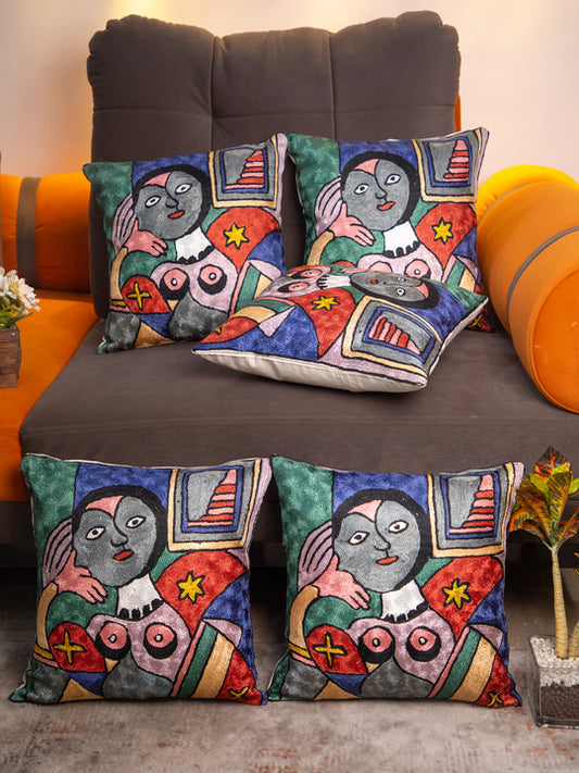 Kashmiri Hand Embroidered Multi Cotton Cushion Cover