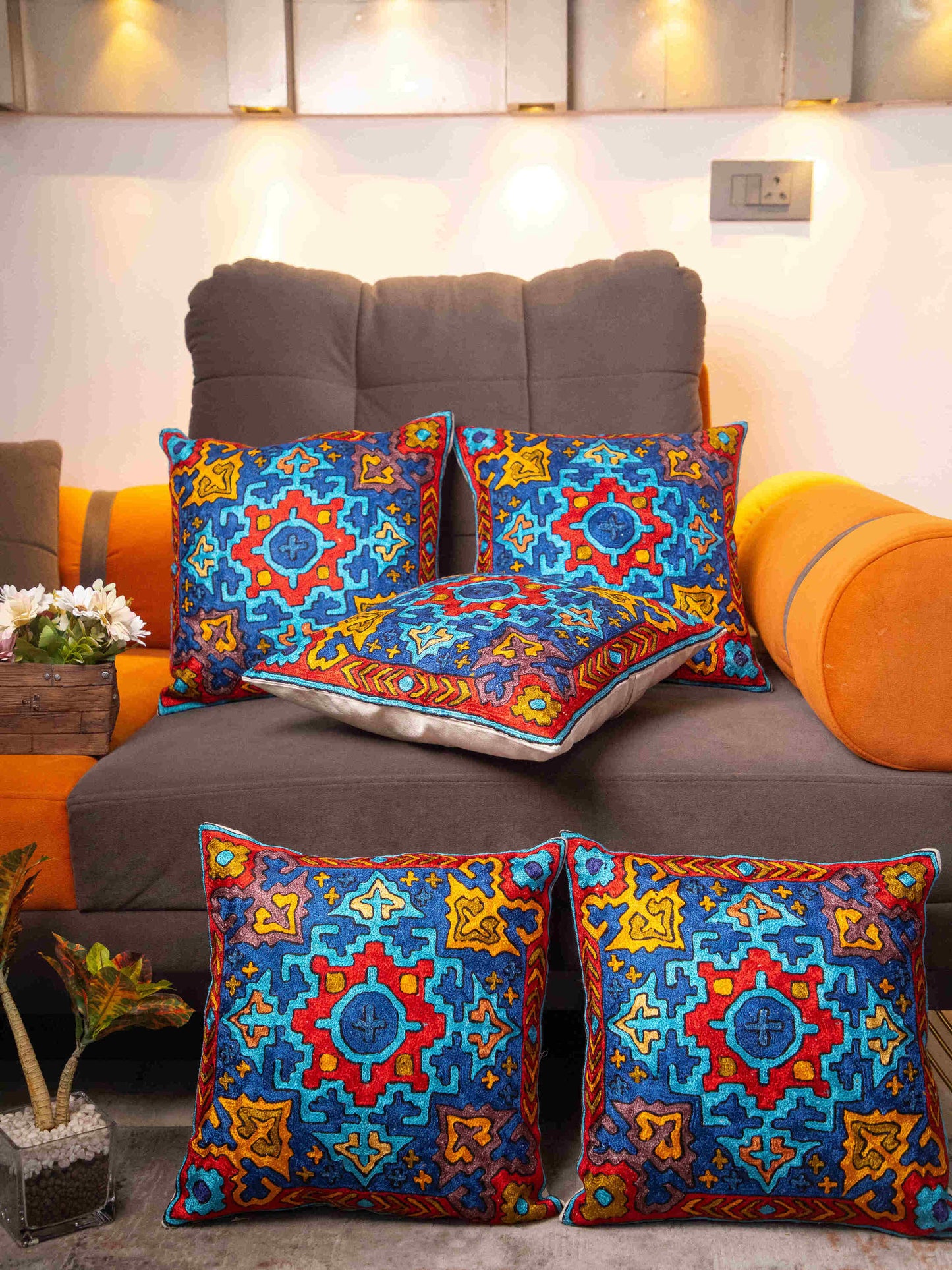 Kashmiri Hand Embroidered Multi Cotton Cushion Cover