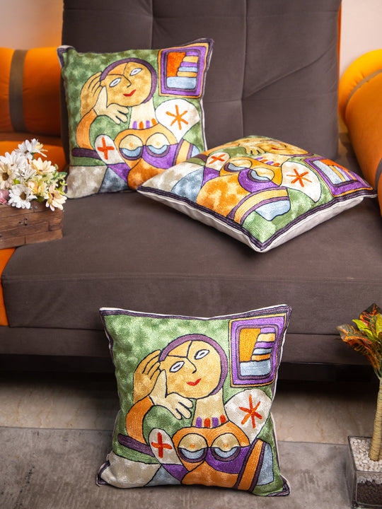 Kashmiri Hand Embroidered Multi Cotton Cushion Cover