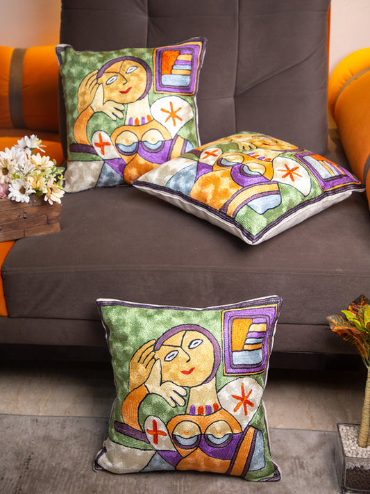 Kashmiri Hand Embroidered Multi Cotton Cushion Cover