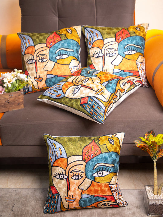 Kashmiri Hand Embroidered Multi Cotton Cushion Cover