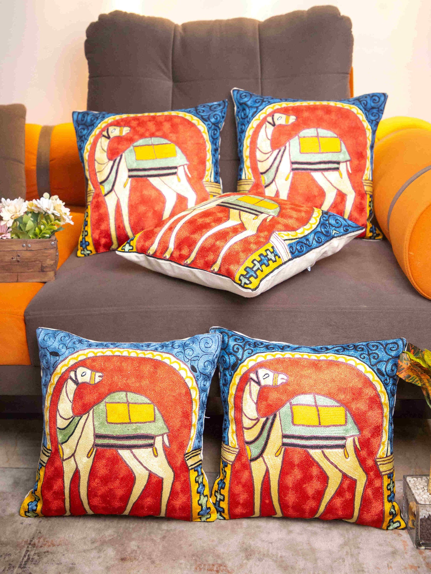 Kashmiri Hand Embroidered Multi Cotton Cushion Cover