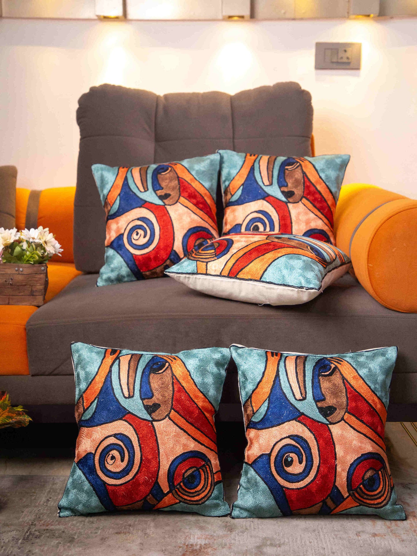 Kashmiri Hand Embroidered Multi Cotton Cushion Cover