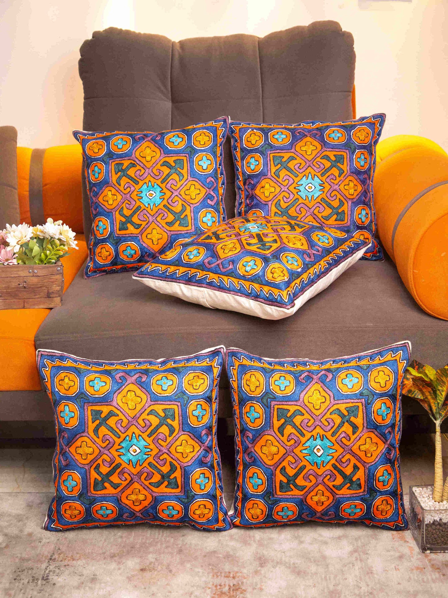 Kashmiri Hand Embroidered Multi Cotton Cushion Cover