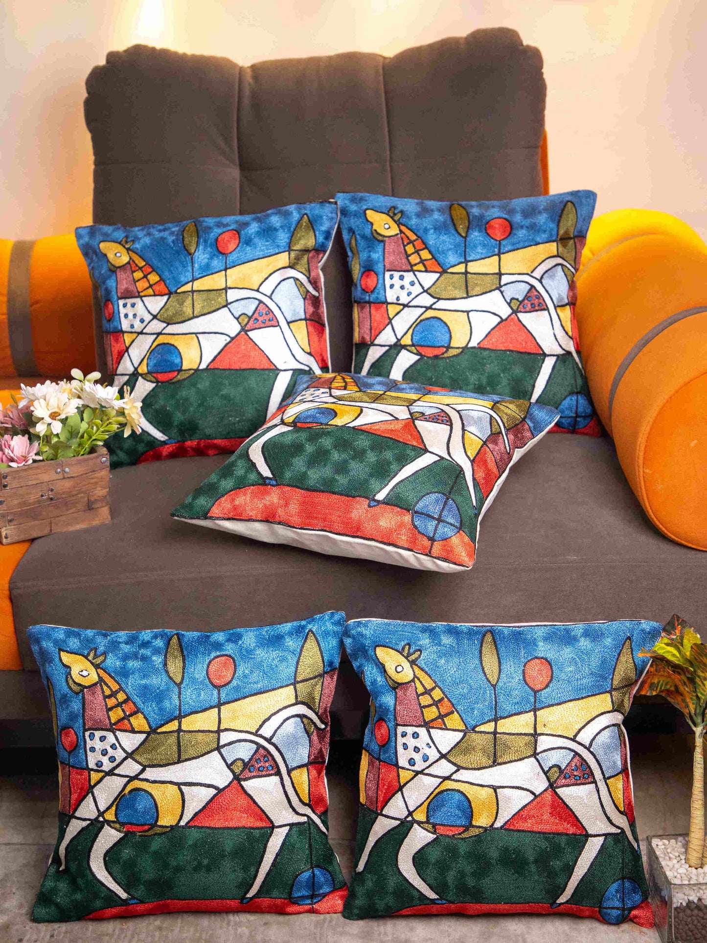 Kashmiri Hand Embroidered Multi Cotton Cushion Cover