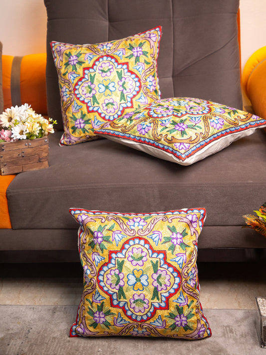 Kashmiri Hand Embroidered Multi Cotton Cushion Cover