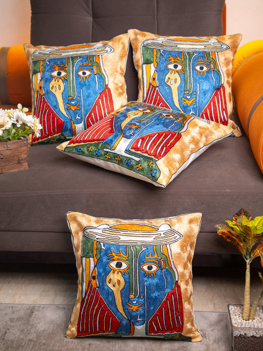 Kashmiri Hand Embroidered Multi Cotton Cushion Cover