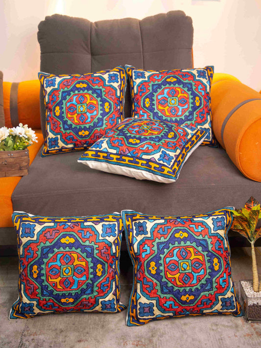 Kashmiri Hand Embroidered Multi Cotton Cushion Cover
