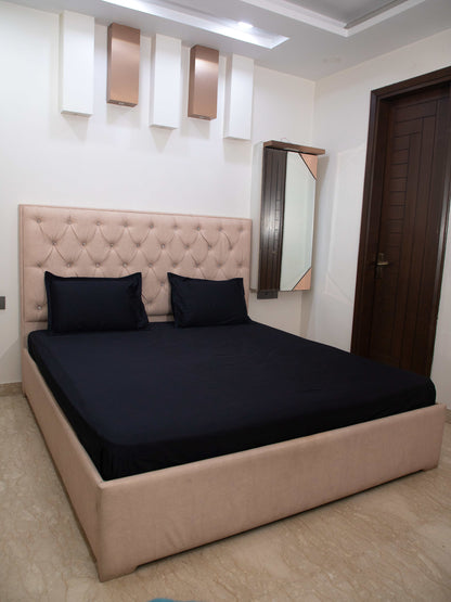 Black Solid 100% Cotton King Bedsheet With Pillow Covers