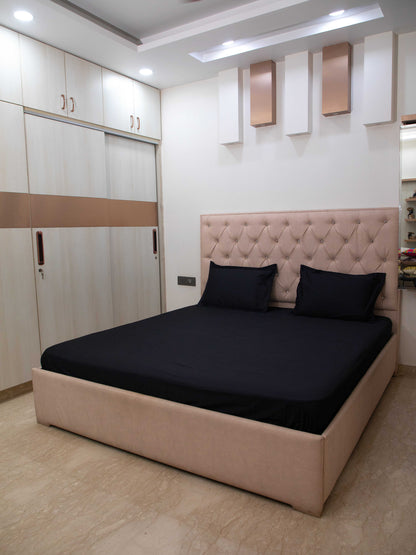 Black Solid 100% Cotton King Bedsheet With Pillow Covers