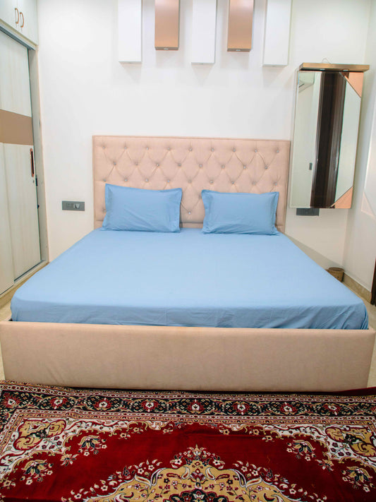 Sky Blue Solid 100% Cotton Solid Bedsheet With Pillow Covers