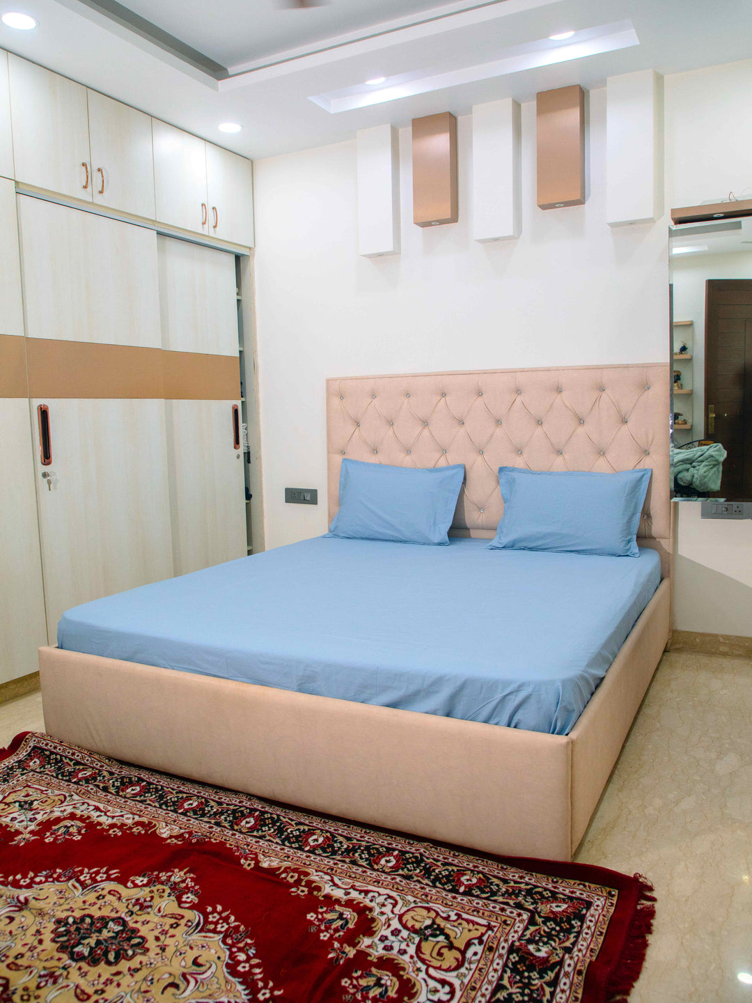 Sky Blue Solid 100% Cotton Solid Bedsheet With Pillow Covers