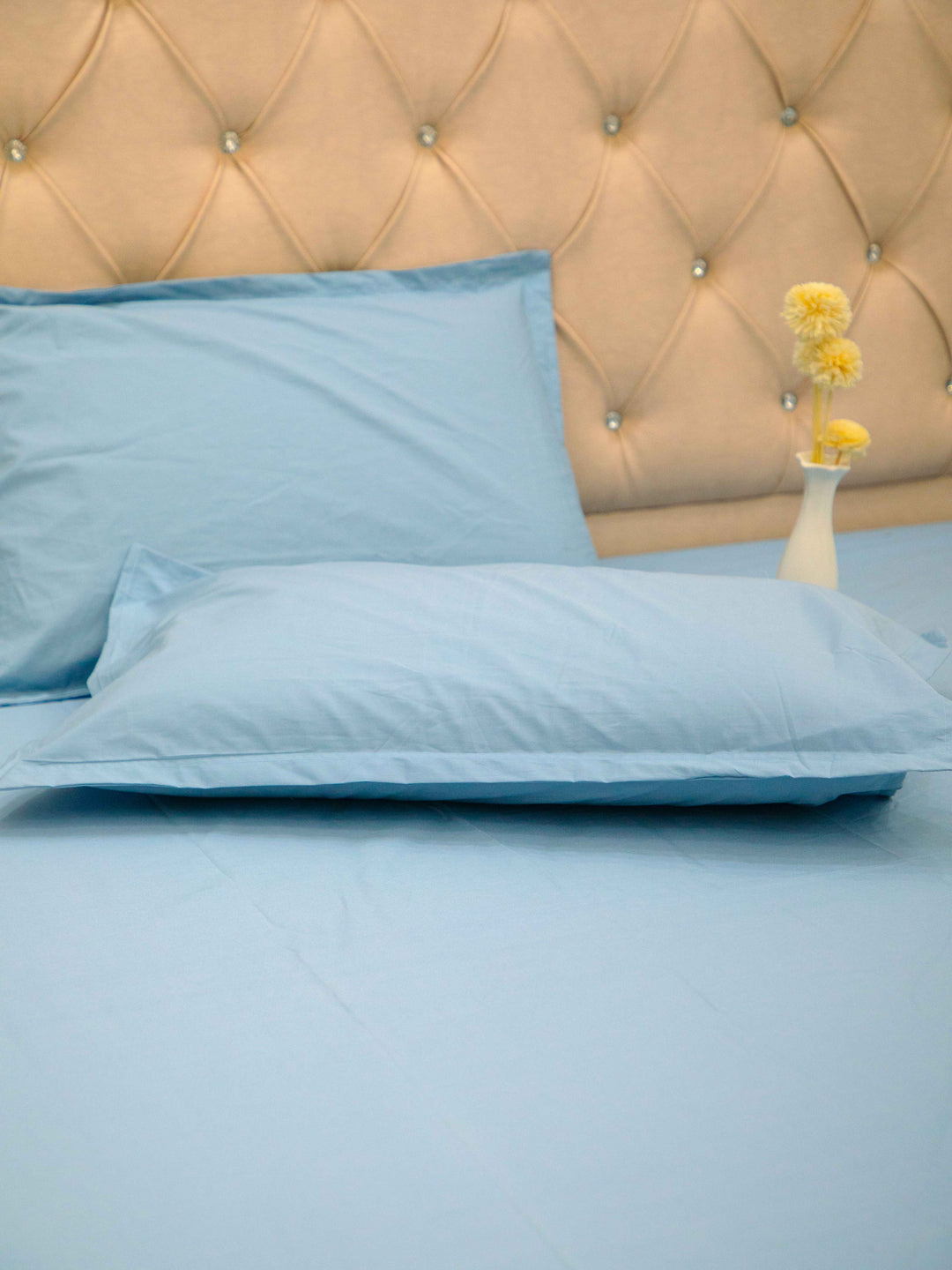 Sky Blue Solid 100% Cotton Solid Bedsheet With Pillow Covers