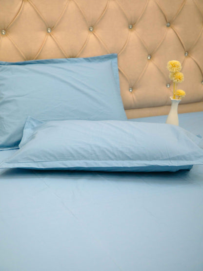 Sky Blue Solid 100% Cotton Solid Bedsheet With Pillow Covers
