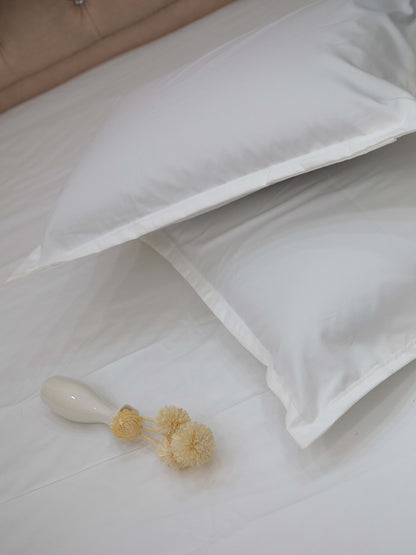 White Solid  100% Cotton Solid Bedsheet With Pillow Covers