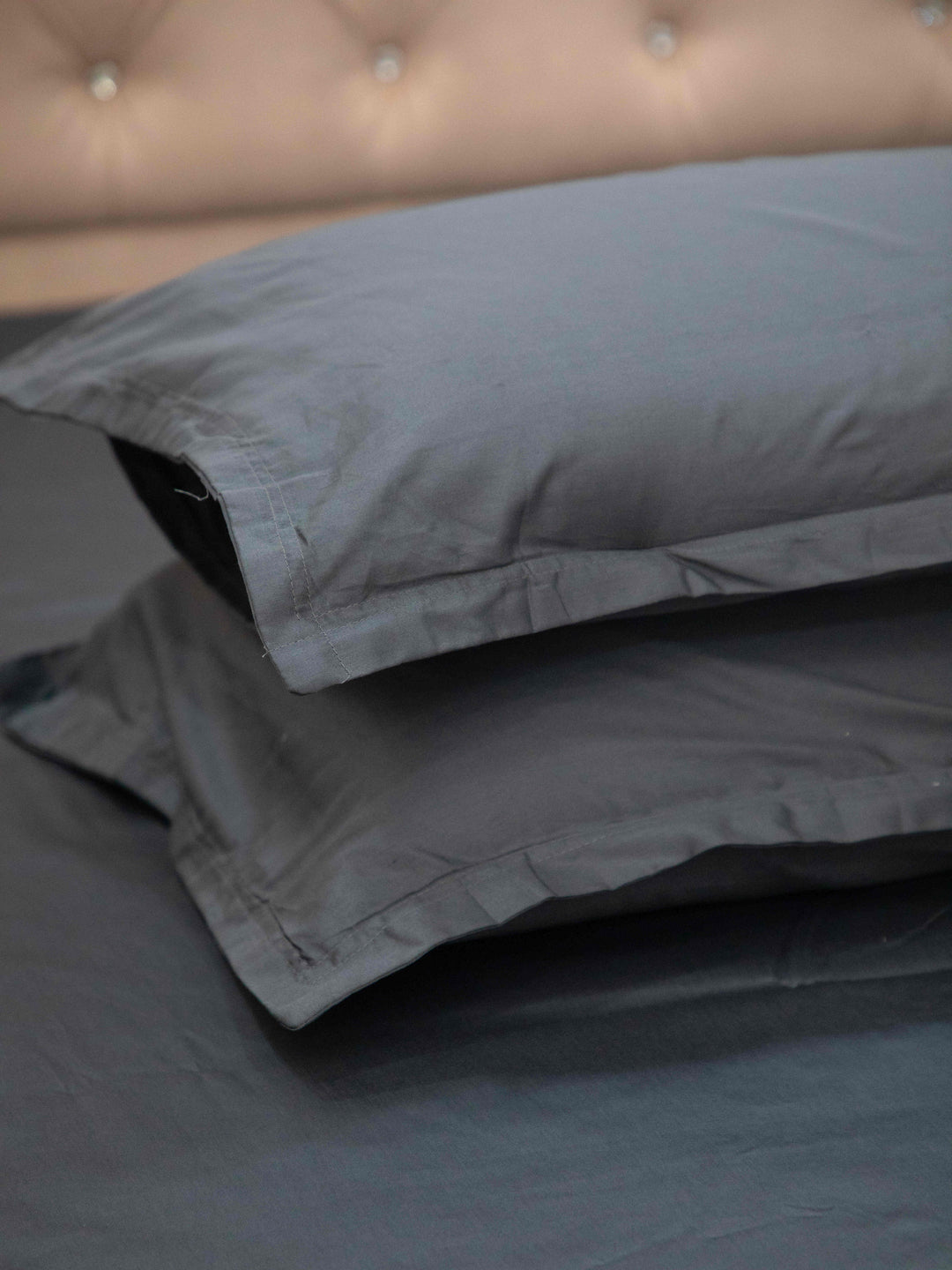 Dark Grey Solid 100% Cotton Solid Bedsheet With Pillow Covers