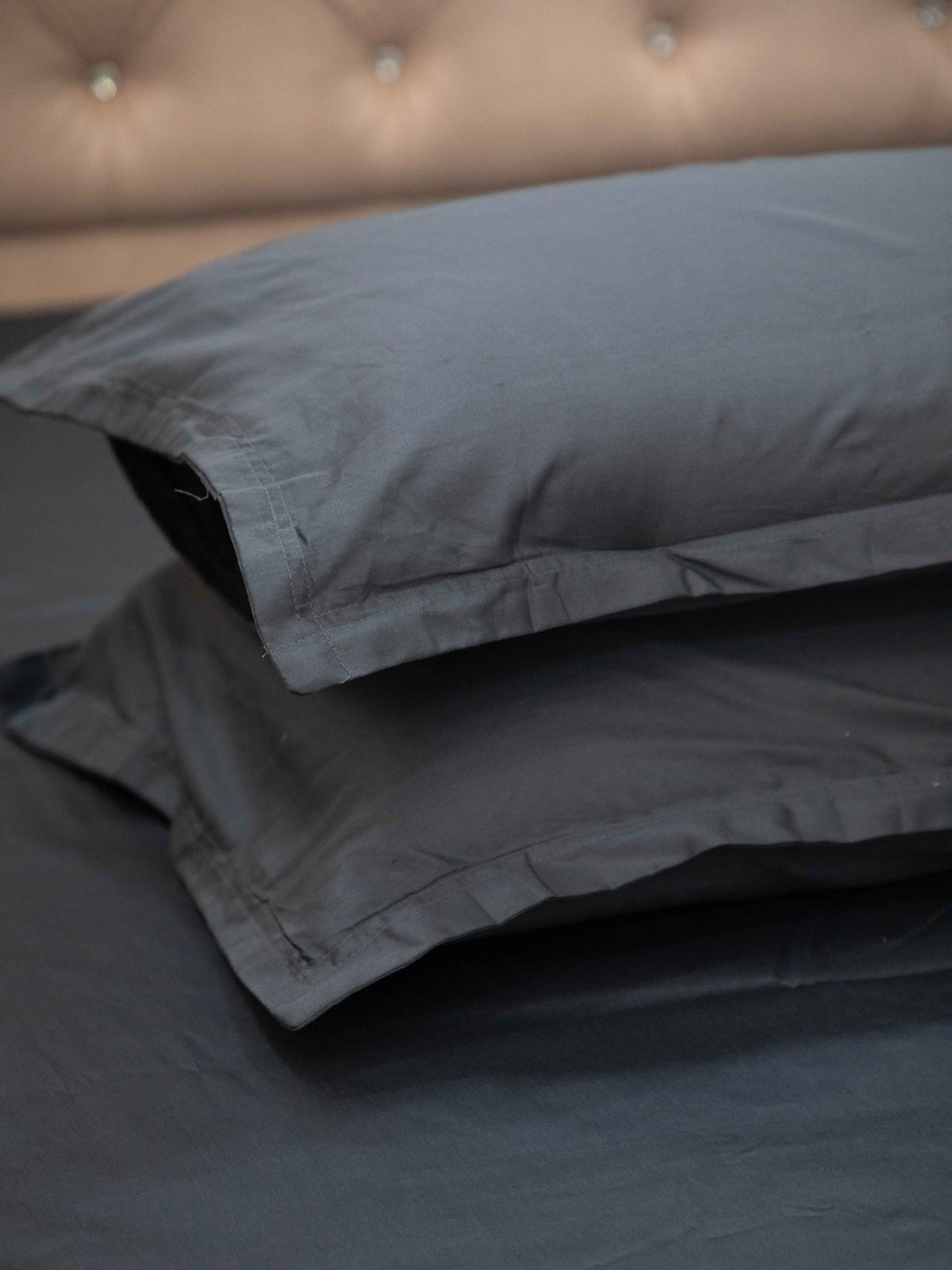 Dark Grey Solid 100% Cotton Solid Bedsheet With Pillow Covers