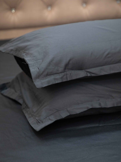 Dark Grey Solid 100% Cotton Solid Bedsheet With Pillow Covers