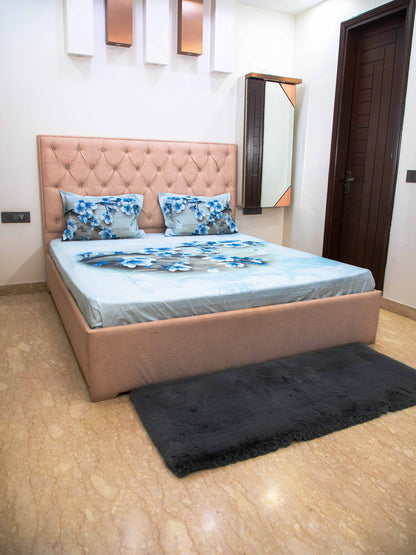 Sky Blue 100% Cotton Floral Print Bedsheet With Pillow Covers