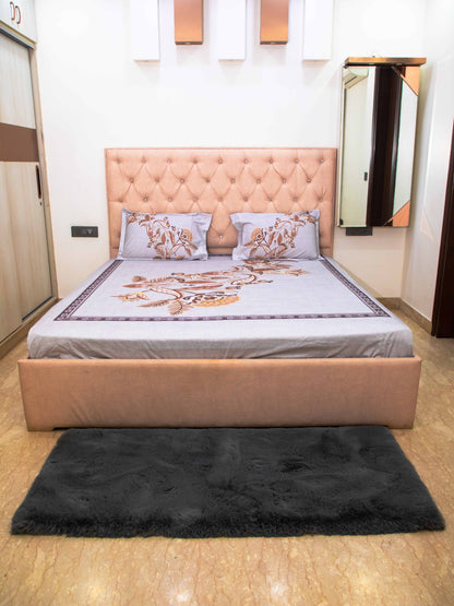 Light Grey 100% Cotton Floral Print Bedsheet With Pillow Covers