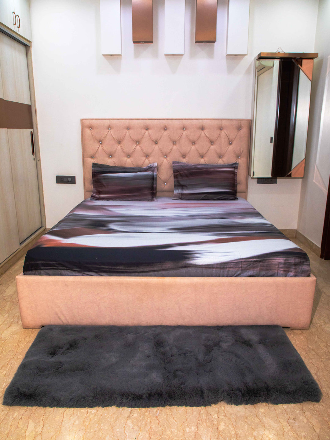 Multicolor Graphic 100% Cotton Bedsheet With Pillow Covers