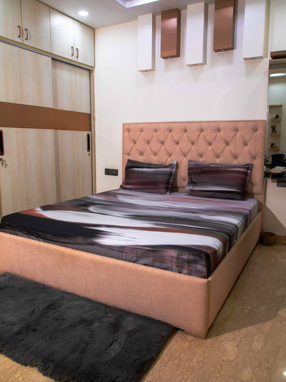 Multicolor Graphic 100% Cotton Bedsheet With Pillow Covers