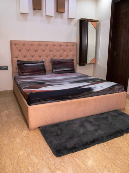 Multicolor Graphic 100% Cotton Bedsheet With Pillow Covers