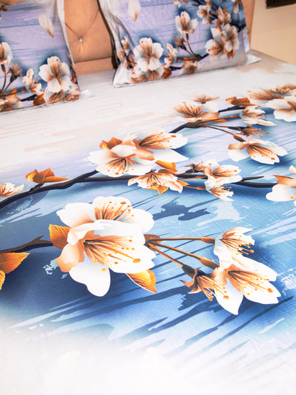 Blue Floral Print 100% Cotton Bedsheet With Pillow Covers