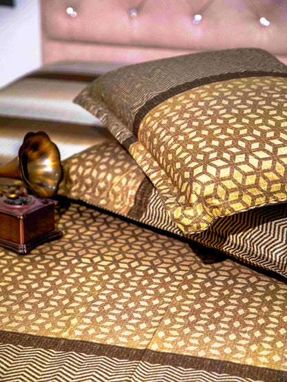 Brown Graphic 100% Cotton Bedsheet With Pillow Covers