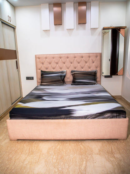 Multicolor Graphic 100% Cotton Bedsheet With Pillow Covers