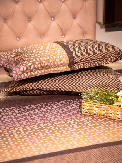 Brown Graphic 100% Cotton Bedsheet With Pillow Covers
