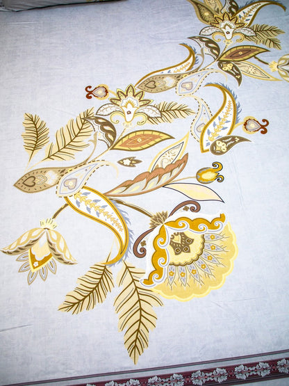 Light Grey 100% Cotton Floral Print Bedsheet With Pillow Covers
